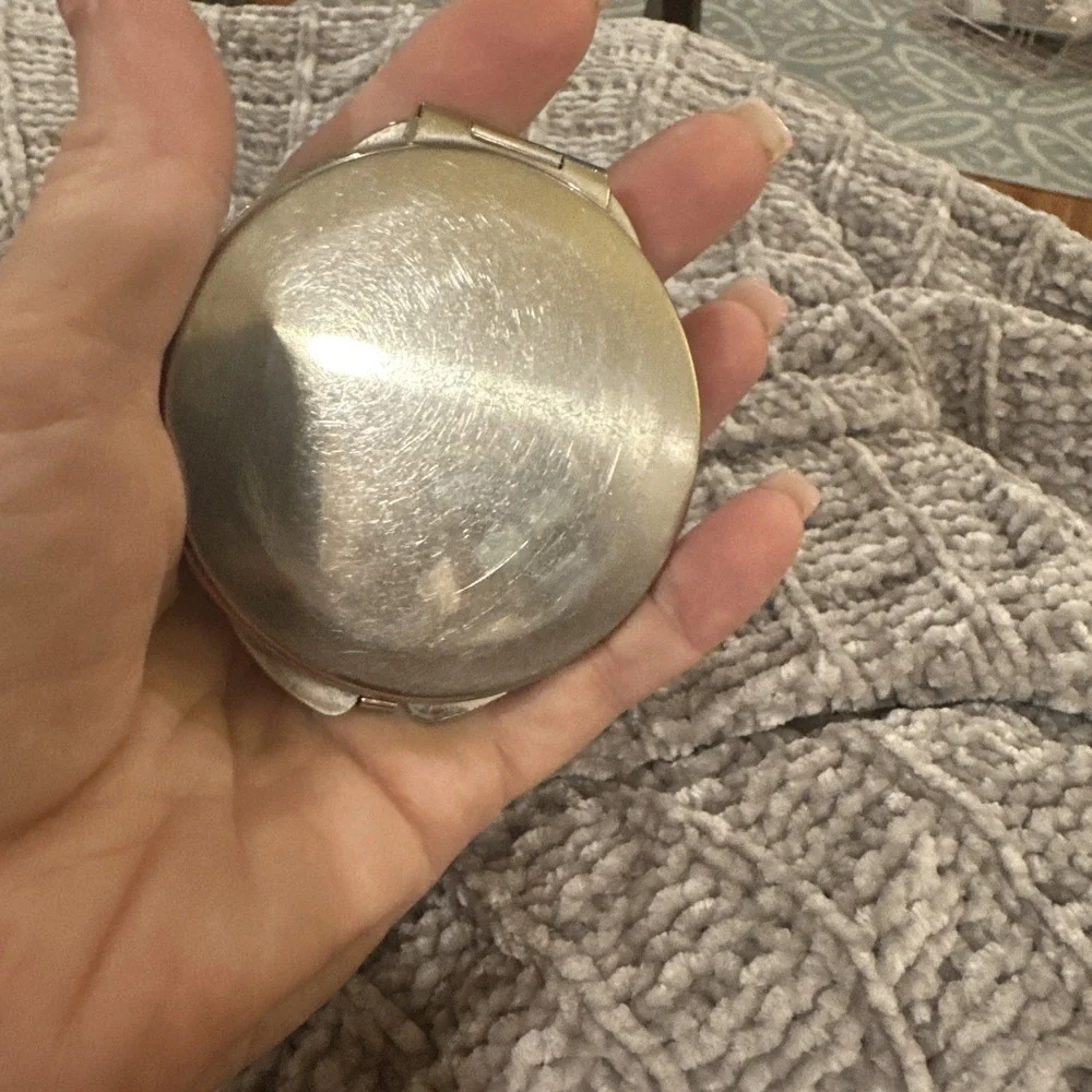 Vintage Unbranded Compact Mirror Makeup Karess Woodworth Style Silver Rhinestone